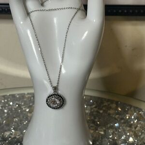 NWOT Cubic Zirconia Halo Pendant Necklace.